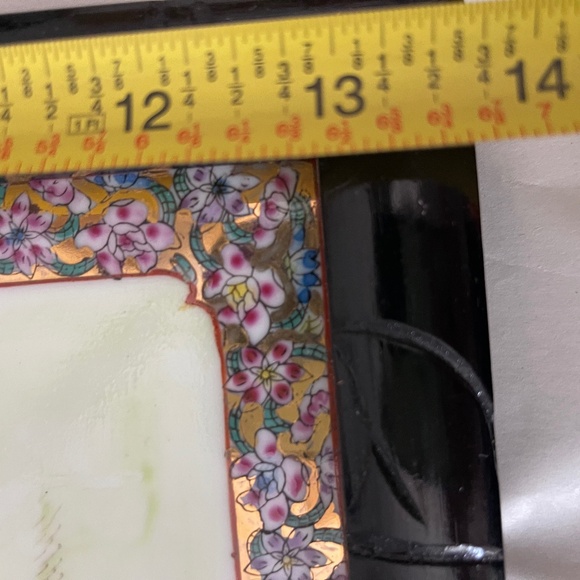 Vintage Chinese Famille Rose Porcelain Plaque In Bamboo Style Designed Frame - Picture 6 of 9